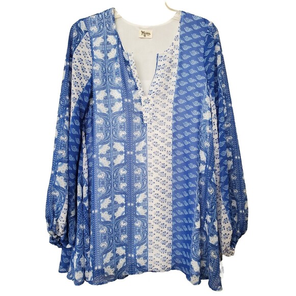 Show Me Your Mumu Jamie Tunic Size Small Split Neck Elastic Cuff Mixed Pattern - Picture 1 of 5